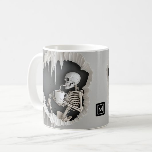 Spooky Skeleton 3D Abstrakt Illustration Halloween Kaffeetasse (Vorderseite Links)