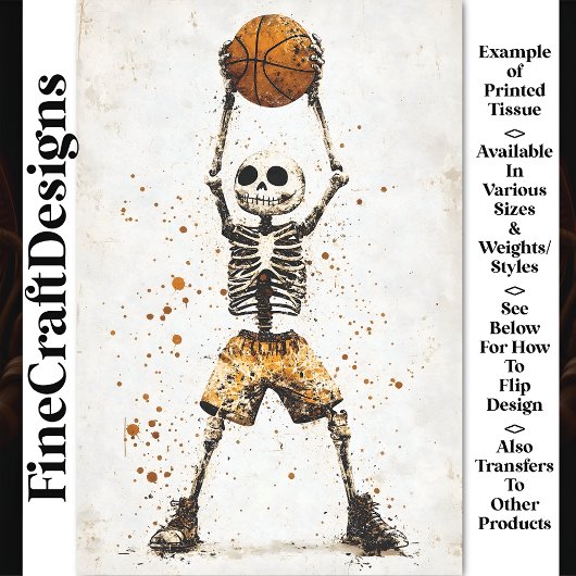 Spooky Skeleton Basketball Player AJ7 Decoupage Seidenpapier