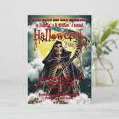 Spooky Skeleton & Beängstigend Skull Halloween Einladung (Stehend Vorderseite)