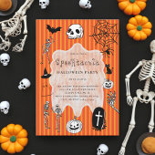 Spooky Skeleton Black Cat Bat Halloween-Party Einladung