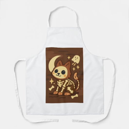 Spooky Skeleton Cat All-Over Print Apron, Medium Schürze (Vorderseite)