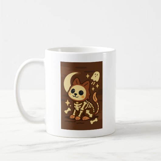 Spooky Skeleton Cat and Ghost Classic Mug, 11 oz Kaffeetasse (Links)