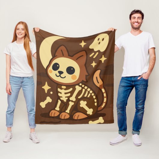 Spooky Skeleton Cat and Ghost Fleece Blanket (Beispiel)