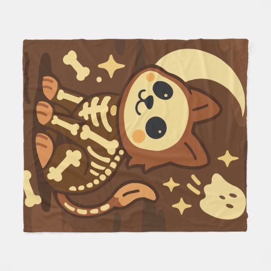 Spooky Skeleton Cat and Ghost Fleece Blanket (Vorderseite (Horizontal))