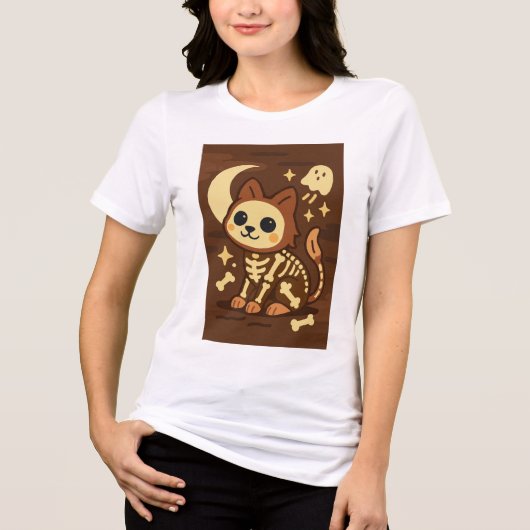 Spooky Skeleton Cat and Ghost T-Shirt Tri-Blend Shirt (Vorderseite)