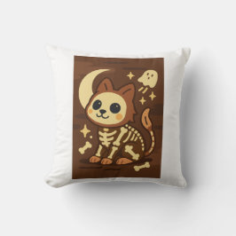 Spooky Skeleton Cat and Ghost Throw Pillow Kissen