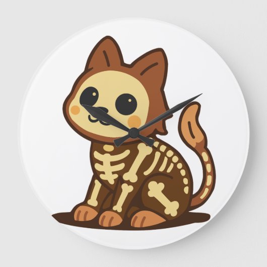Spooky Skeleton Cat Große Wanduhr (Vorderseite)