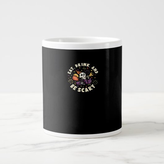 Spooky Skeleton Celebrating Halloween Eat Drink An Jumbo-Tasse (Vorderseite)