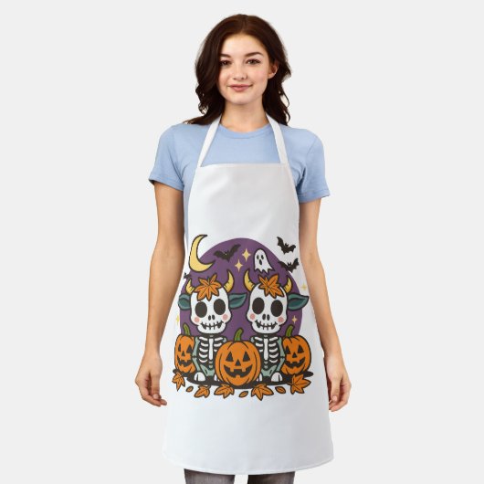 Spooky Skeleton Cows All-Over Print Apron, Medium Schürze (Getragen)