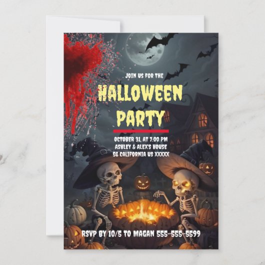 Spooky Skeleton Custom Halloween-Party Einladung (Vorderseite)