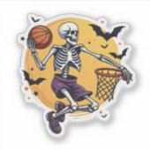 Spooky Skeleton Dunking Basketball Friedhof Hallo Aufkleber (Vorderseite)