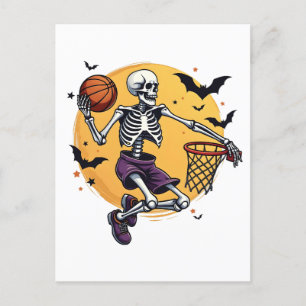 Spooky Skeleton Dunking Basketball Friedhof Hallo Einladungspostkarte