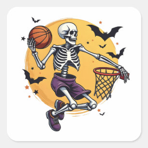 Spooky Skeleton Dunking Basketball Friedhof Hallo Quadratischer Aufkleber