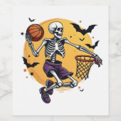 Spooky Skeleton Dunking Basketball Friedhof Hallo Weinetikett (Einzelnes Label)