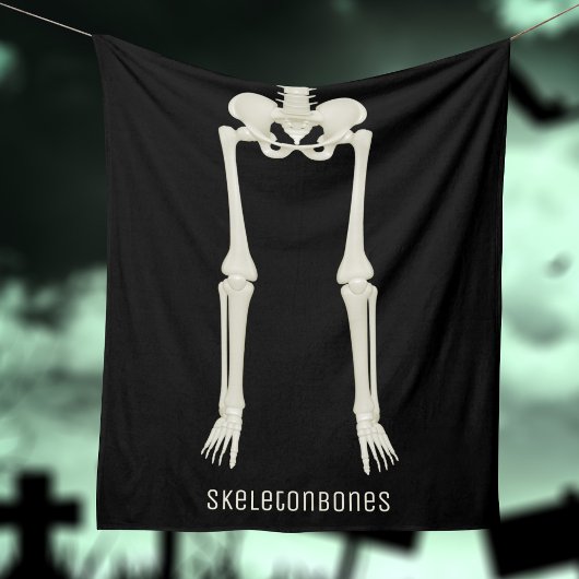 Spooky Skeleton Fun Halloween Black Fleece Blanket