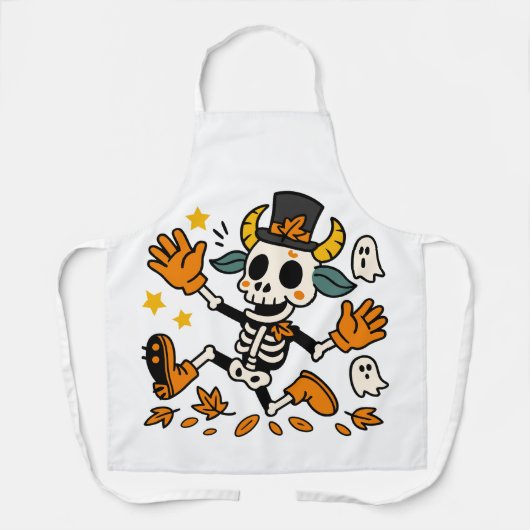 Spooky Skeleton Goat All-Over Print Apron, Medium Schürze (Vorderseite)