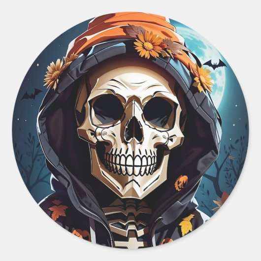 Spooky Skeleton Grinning Halloween Runder Aufkleber (Vorderseite)