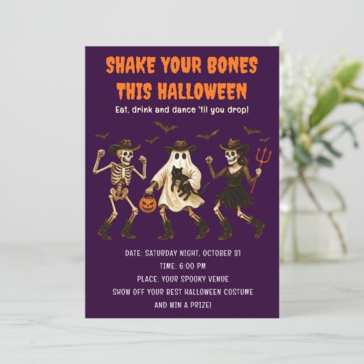 Spooky Skeleton Halloween Einladung (Stehend Vorderseite)