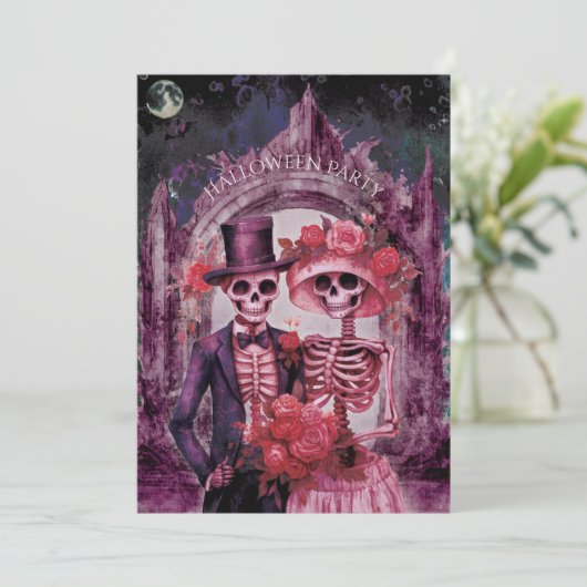 Spooky Skeleton Halloween-Party Einladung (Stehend Vorderseite)