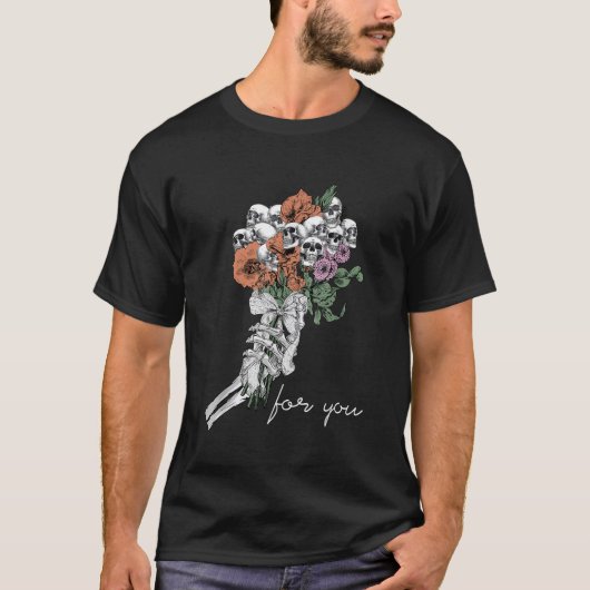 Spooky Skeleton Hand halten Schädel Blume für Sie T-Shirt (Vorderseite)