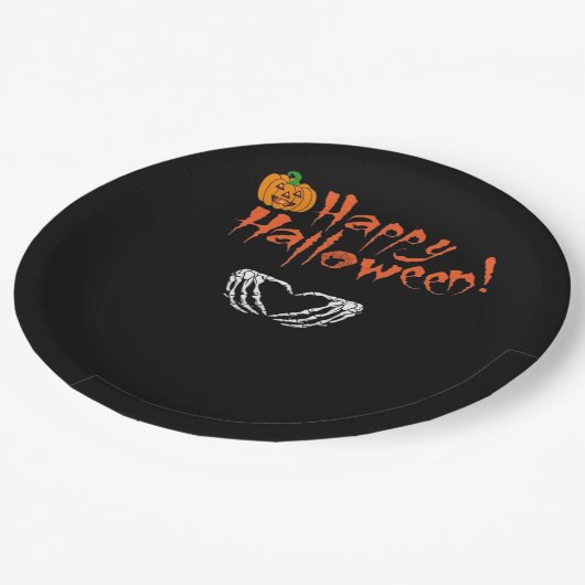 Spooky Skeleton Hände. Happy Halloween. Pappteller (Schrägansicht)