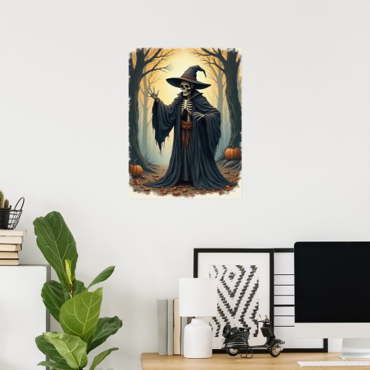 Spooky Skeleton Hexe im Spuk WaldHalloween Poster (Heimbüro)
