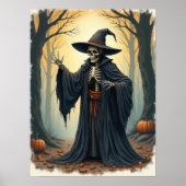Spooky Skeleton Hexe im Spuk WaldHalloween Poster (Vorne)