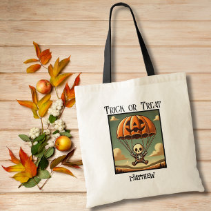 Spooky Skeleton in Pumpkin Parachute, Halloween Tragetasche