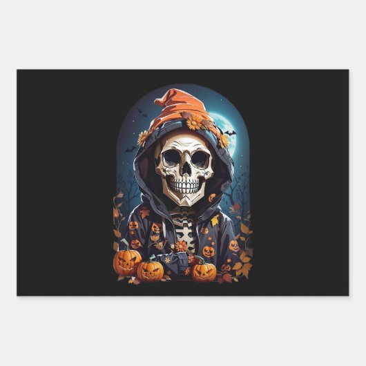 Spooky Skeleton mit Bösen Pumpkins Geschenkpapier Set (Vorderseite 2)