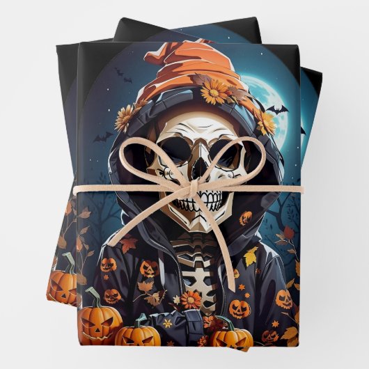 Spooky Skeleton mit Bösen Pumpkins Geschenkpapier Set (Beispiel)