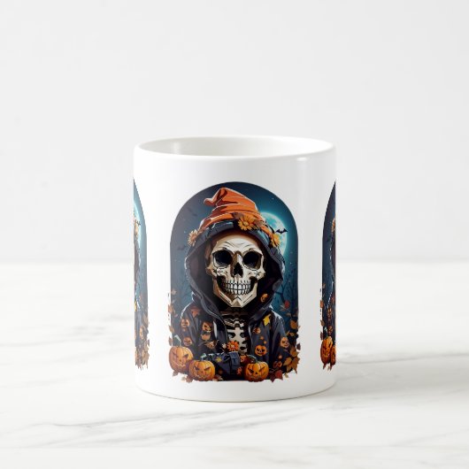 Spooky Skeleton mit Bösen Pumpkins Kaffeetasse (Mittel)