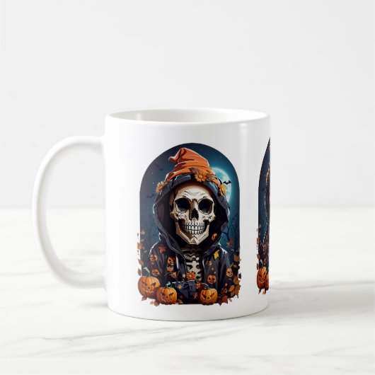 Spooky Skeleton mit Bösen Pumpkins Kaffeetasse (Links)