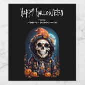 Spooky Skeleton mit Bösen Pumpkins Weinetikett (Einzelnes Label)