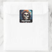 Spooky Skeleton mit Evil Pumpkins Halloween Quadratischer Aufkleber (Tasche)