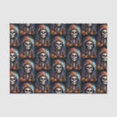 Spooky Skeleton mit Evil Pumpkins Pattern Seidenpapier (Vorderseite)