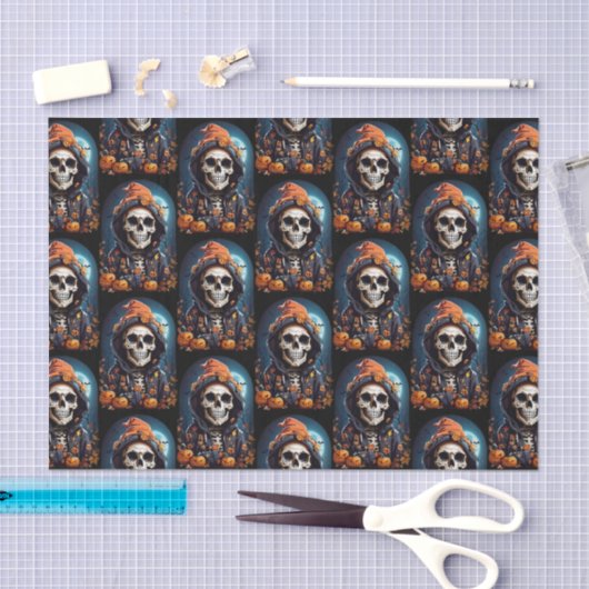 Spooky Skeleton mit Evil Pumpkins Pattern Seidenpapier (Handwerk)