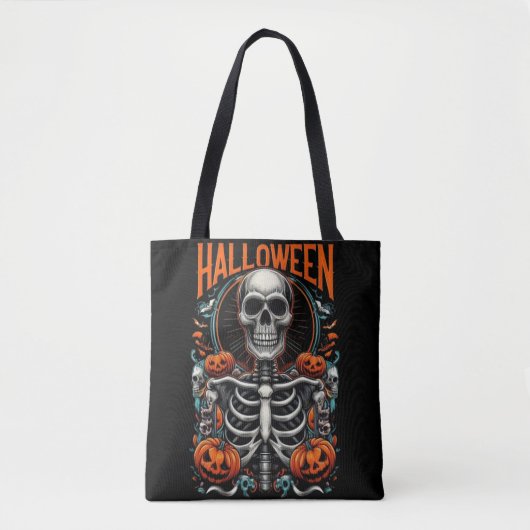 Spooky Skeleton mit Pumpkins Macabre Halloween Tasche (Vorderseite)