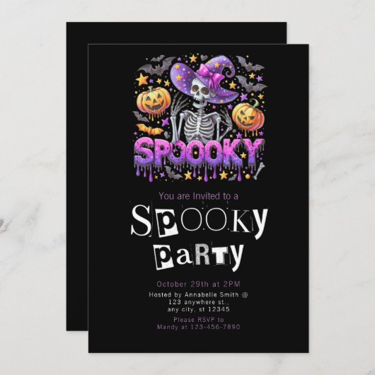 Spooky Skeleton Modernes Minimalistisches Hallowee Einladung (Vorne/Hinten)