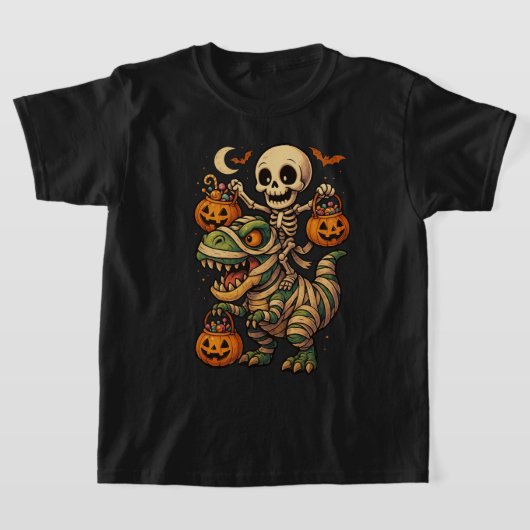 Spooky Skeleton & Mummy T-Rex Halloween Design T-Shirt (Ablage )
