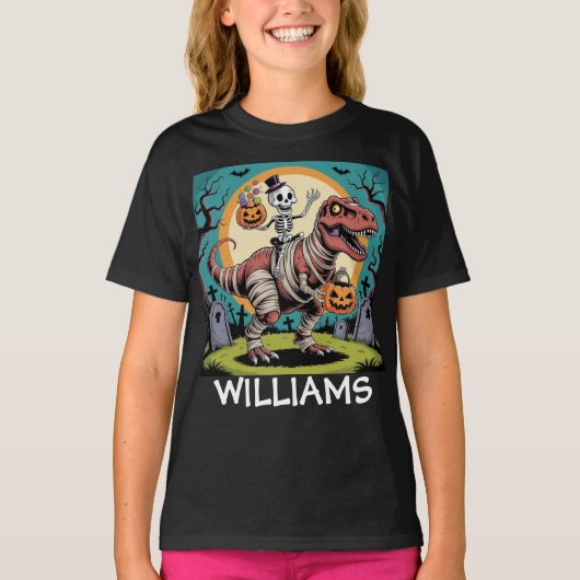 Spooky Skeleton & Mummy T-Rex Halloween Design T-Shirt (Vorderseite)