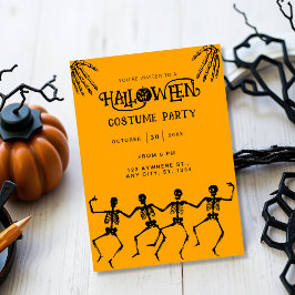 Spooky Skeleton Orange & Black Halloween-Party Einladung