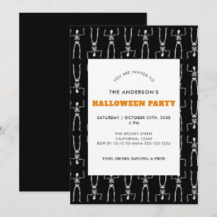 Spooky Skeleton Pattern Schwarzes Halloween-Party Einladung