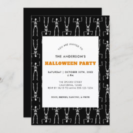 Spooky Skeleton Pattern Schwarzes Halloween-Party Einladung