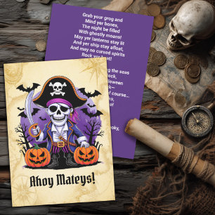 Spooky Skeleton Pirate Halloween Feiertagskarte