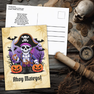 Spooky Skeleton Pirate Halloween Feiertagspostkarte
