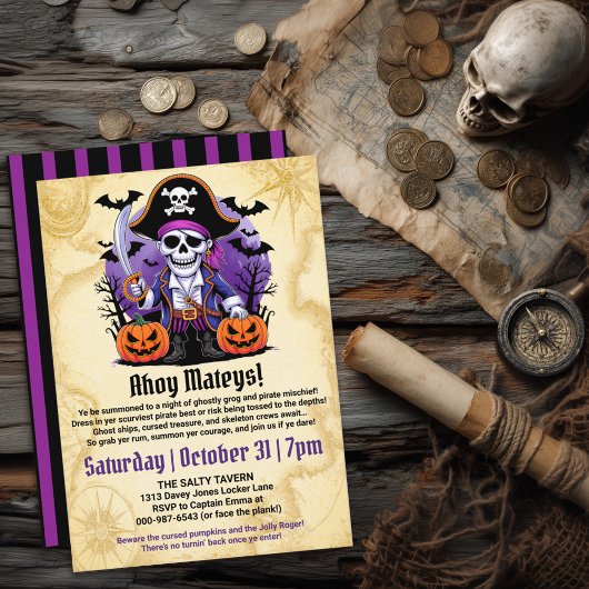 Spooky Skeleton Pirate Halloween Party Einladung