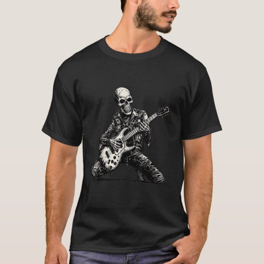 Spooky Skeleton Playing Gitarre Halloween Kostüm R T-Shirt (Vorderseite)