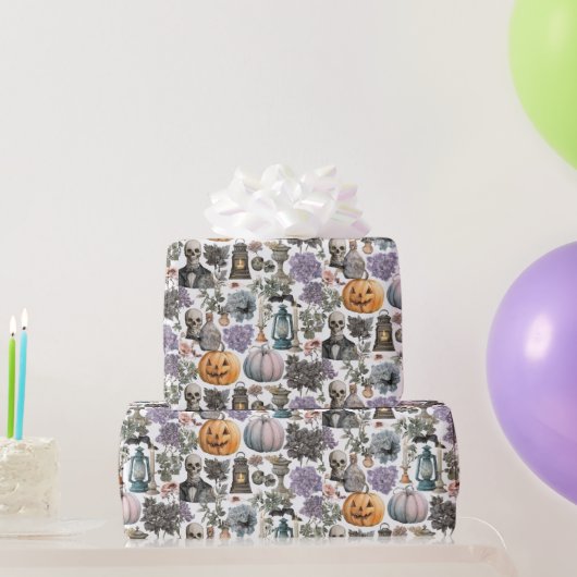 Spooky Skeleton & Pumpkin Halloween Wrapping Paper Geschenkpapier (Partygeschenke)
