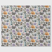 Spooky Skeleton & Pumpkin Halloween Wrapping Paper Geschenkpapier (Flach)