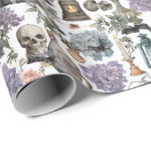 Spooky Skeleton & Pumpkin Halloween Wrapping Paper Geschenkpapier (Rolleneckpunkt)